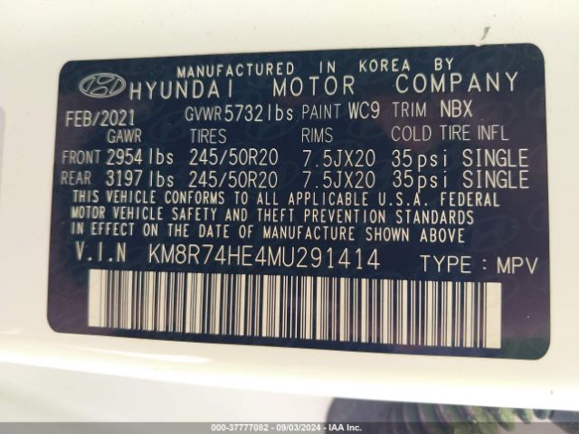 Photo 8 VIN: KM8R74HE4MU291414 - HYUNDAI PALISADE 