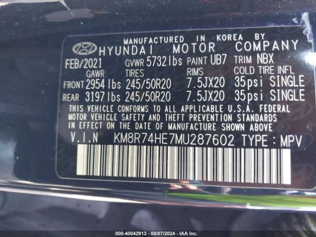 Photo 8 VIN: KM8R74HE7MU287602 - HYUNDAI PALISADE 