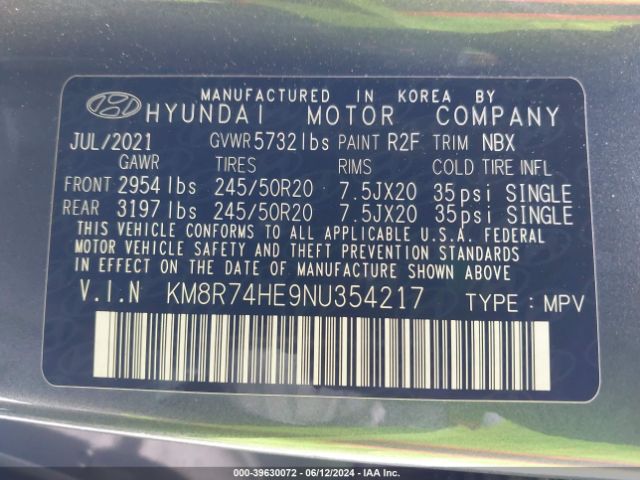 Photo 8 VIN: KM8R74HE9NU354217 - HYUNDAI PALISADE 