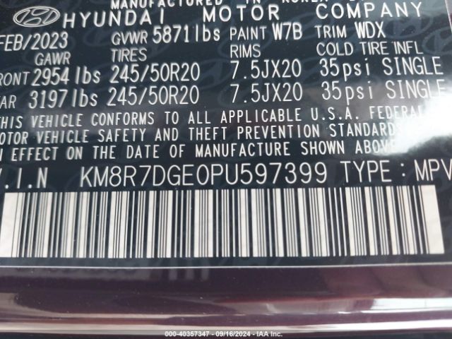 Photo 8 VIN: KM8R7DGE0PU597399 - HYUNDAI PALISADE 