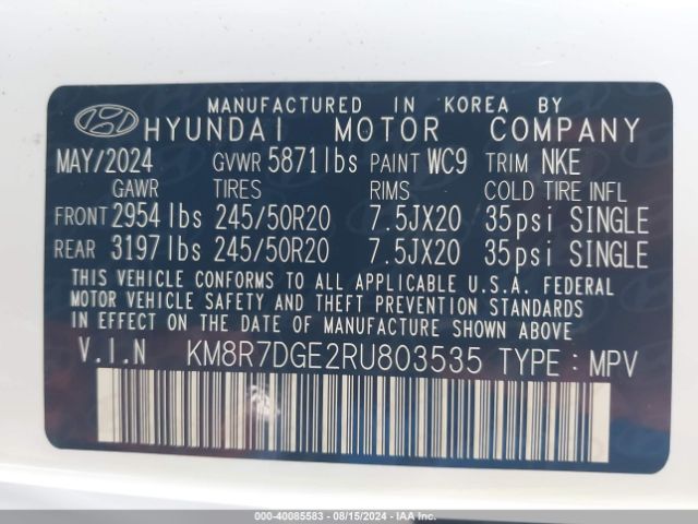 Photo 8 VIN: KM8R7DGE2RU803535 - HYUNDAI PALISADE 