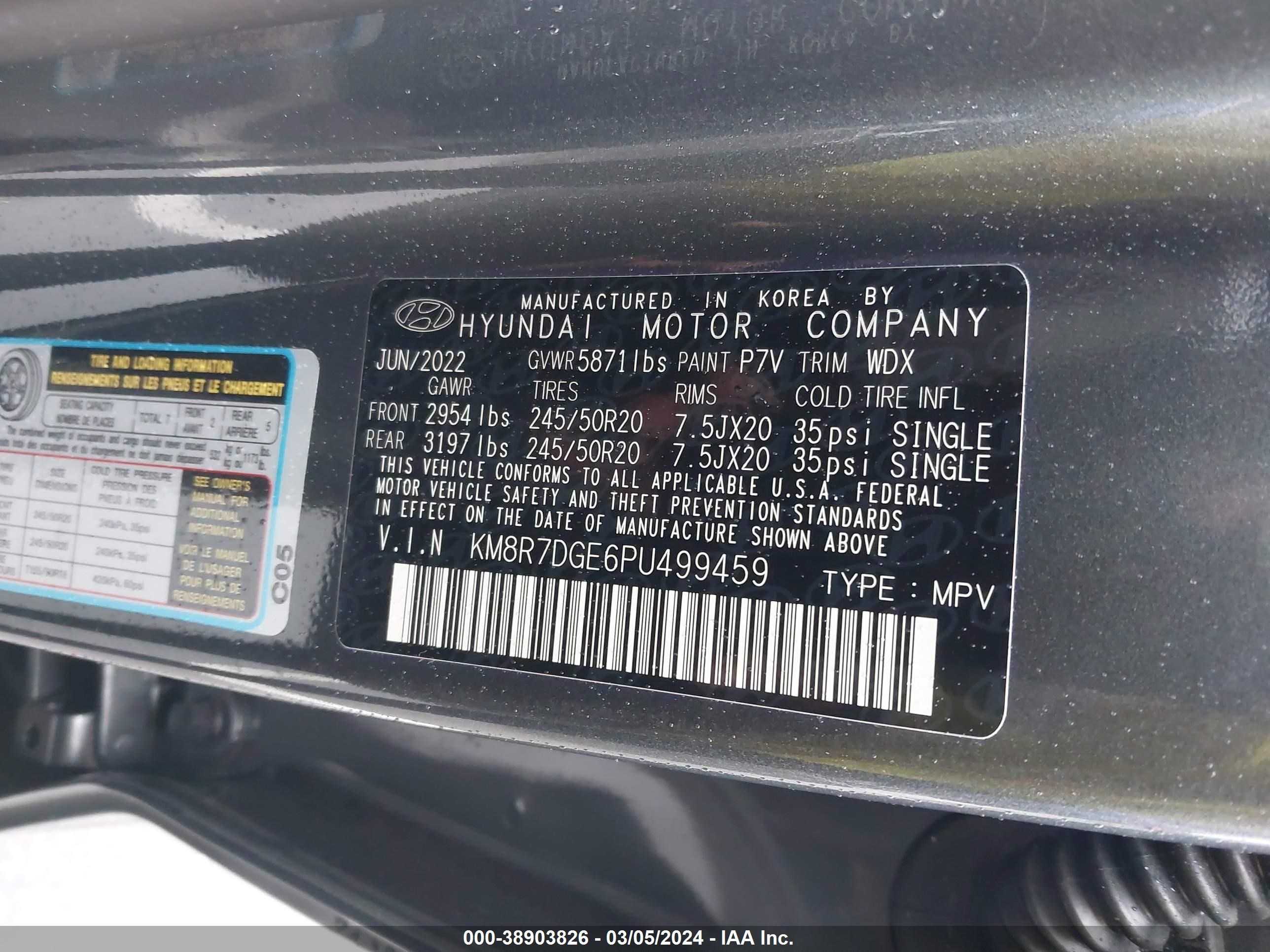 Photo 8 VIN: KM8R7DGE6PU499459 - HYUNDAI PALISADE 