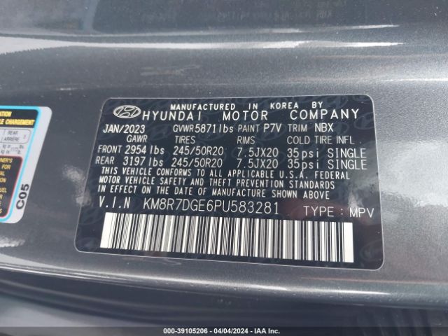 Photo 8 VIN: KM8R7DGE6PU583281 - HYUNDAI PALISADE 