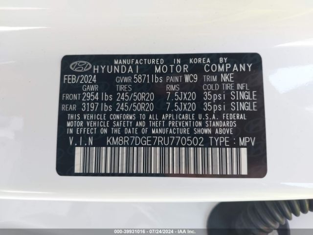 Photo 8 VIN: KM8R7DGE7RU770502 - HYUNDAI PALISADE 