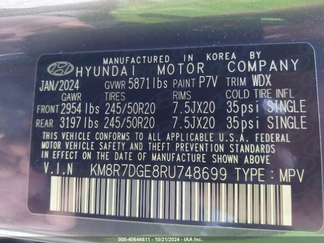 Photo 8 VIN: KM8R7DGE8RU748699 - HYUNDAI PALISADE 