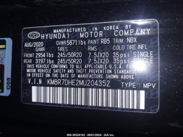 Photo 8 VIN: KM8R7DHE2MU204352 - HYUNDAI PALISADE 