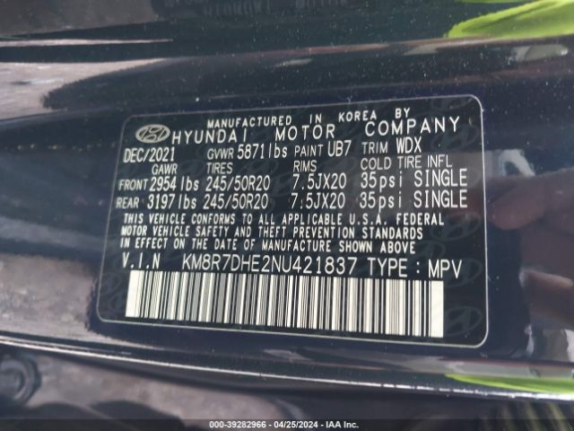 Photo 8 VIN: KM8R7DHE2NU421837 - HYUNDAI PALISADE 