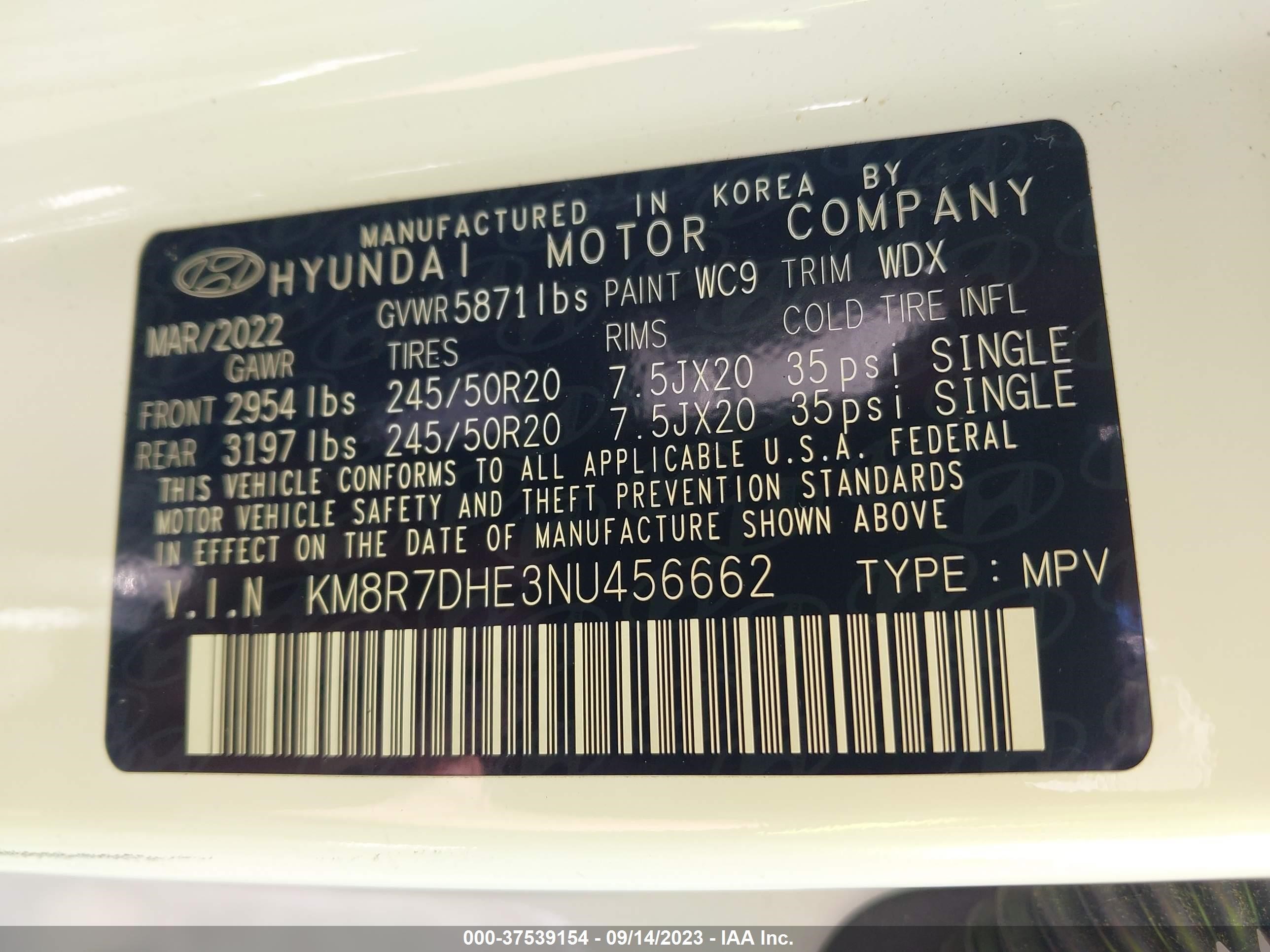 Photo 8 VIN: KM8R7DHE3NU456662 - HYUNDAI PALISADE 