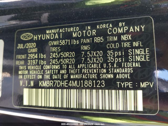 Photo 8 VIN: KM8R7DHE4MU188123 - HYUNDAI PALISADE 