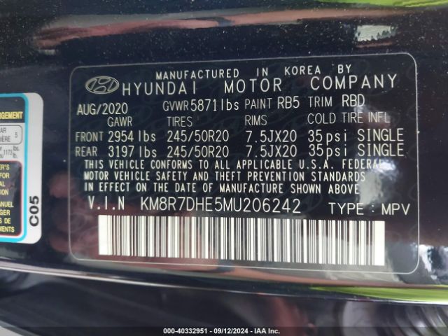 Photo 8 VIN: KM8R7DHE5MU206242 - HYUNDAI PALISADE 