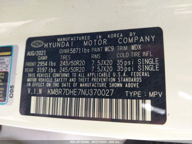 Photo 8 VIN: KM8R7DHE7NU370027 - HYUNDAI PALISADE 