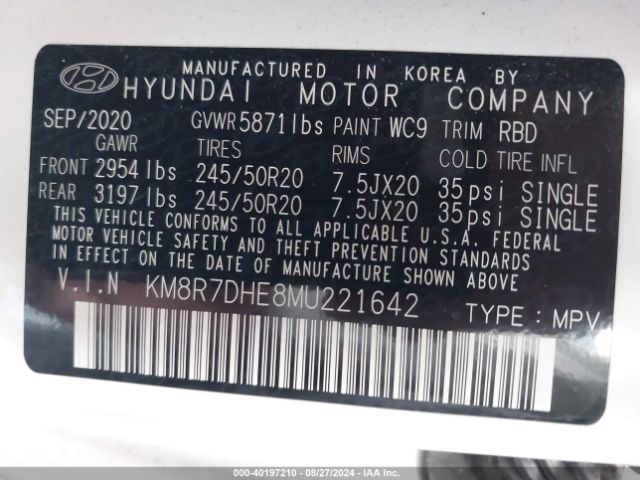 Photo 8 VIN: KM8R7DHE8MU221642 - HYUNDAI PALISADE 