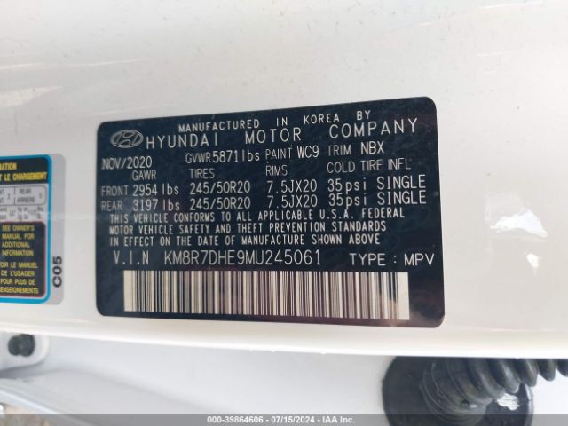 Photo 8 VIN: KM8R7DHE9MU245061 - HYUNDAI PALISADE 