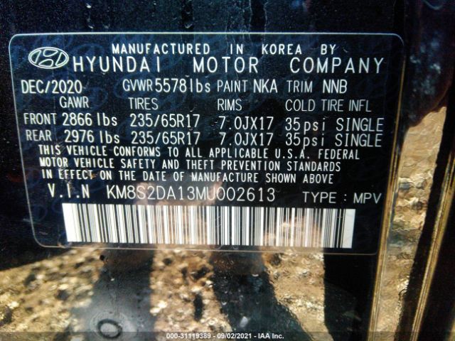 Photo 8 VIN: KM8S2DA13MU002613 - HYUNDAI SANTA FE HYBRID 