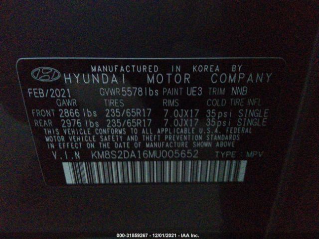 Photo 8 VIN: KM8S2DA16MU005652 - HYUNDAI SANTA FE HYBRID 