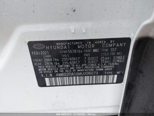 Photo 8 VIN: KM8S2DA16MU006073 - HYUNDAI SANTA FE HYBRID 