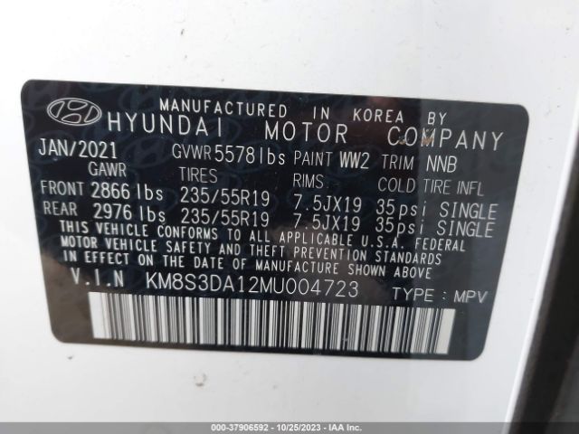 Photo 8 VIN: KM8S3DA12MU004723 - HYUNDAI SANTA FE HYBRID 