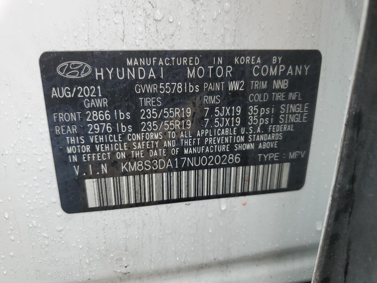 Photo 11 VIN: KM8S3DA17NU020286 - HYUNDAI SANTA FE 