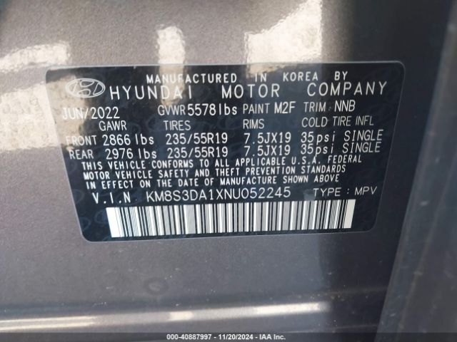 Photo 8 VIN: KM8S3DA1XNU052245 - HYUNDAI SANTA FE 