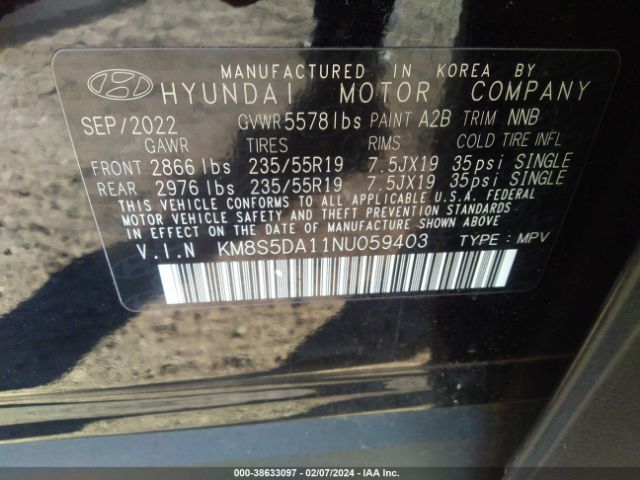 Photo 8 VIN: KM8S5DA11NU059403 - HYUNDAI SANTA FE HYBRID 