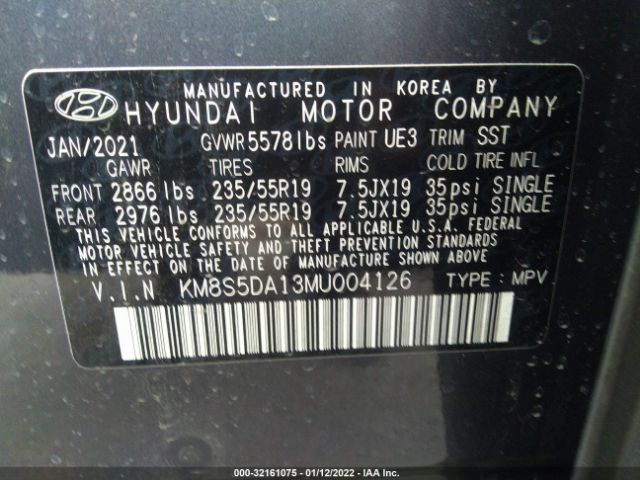 Photo 8 VIN: KM8S5DA13MU004126 - HYUNDAI SANTA FE HYBRID 