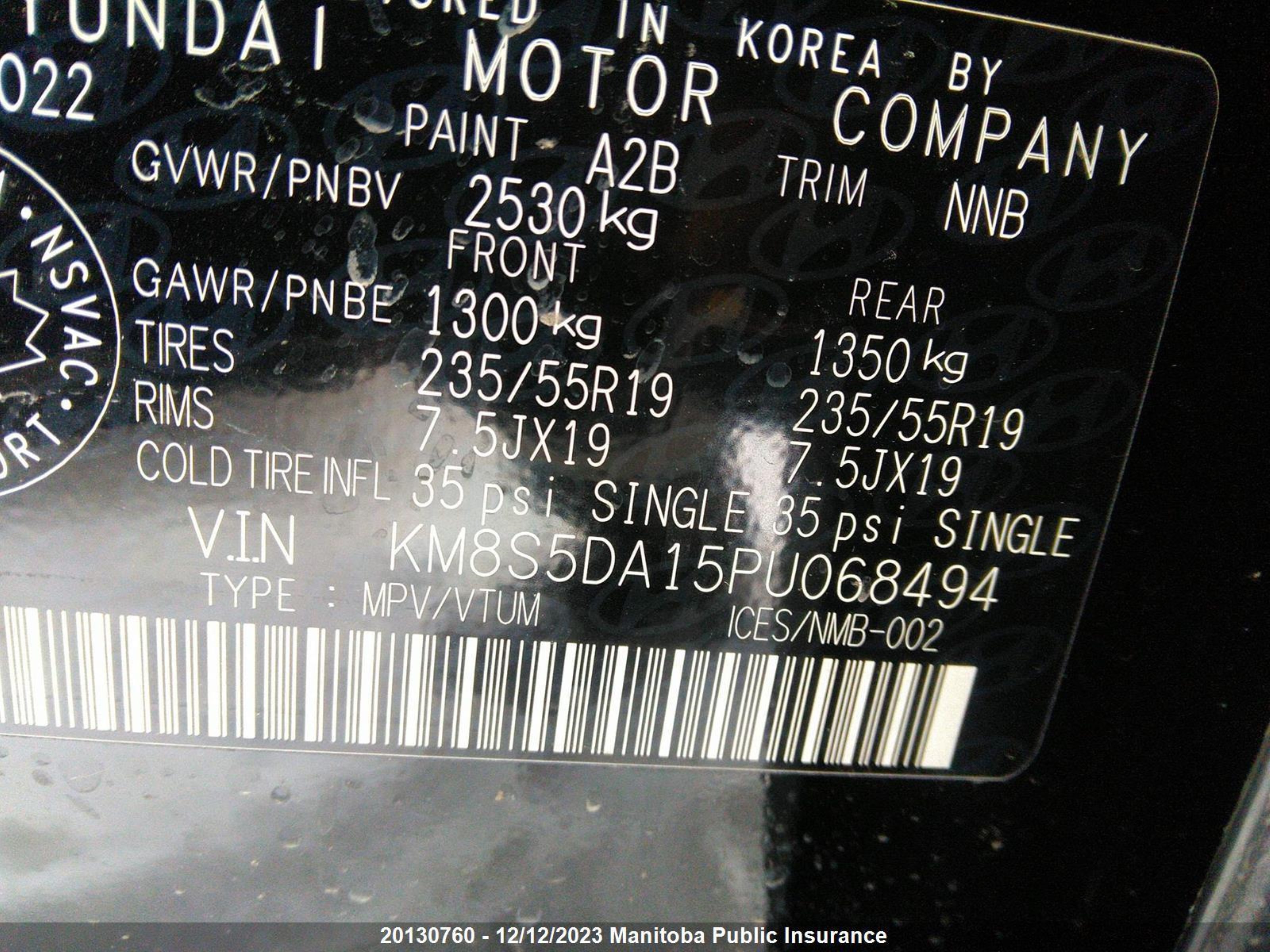 Photo 8 VIN: KM8S5DA15PU068494 - HYUNDAI NULL 