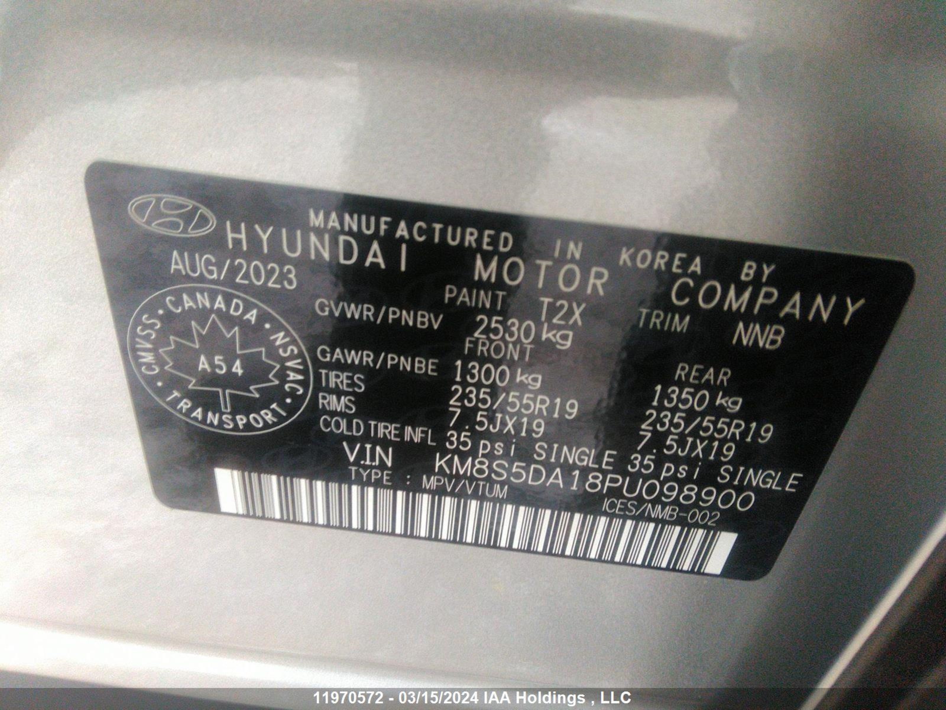 Photo 8 VIN: KM8S5DA18PU098900 - HYUNDAI SANTA FE 