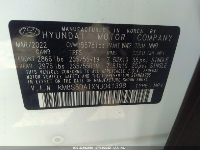 Photo 8 VIN: KM8S5DA1XNU041398 - HYUNDAI SANTA FE HYBRID 