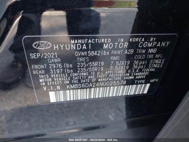 Photo 8 VIN: KM8S6DA24NU025574 - HYUNDAI SANTA FE PLUG-IN HYBRID 