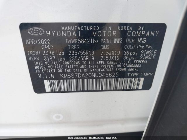 Photo 8 VIN: KM8S7DA20NU045625 - HYUNDAI SANTA FE 