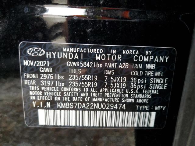 Photo 9 VIN: KM8S7DA22NU029474 - HYUNDAI SANTA FE L 