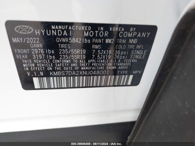 Photo 8 VIN: KM8S7DA2XNU048001 - HYUNDAI SANTA FE 