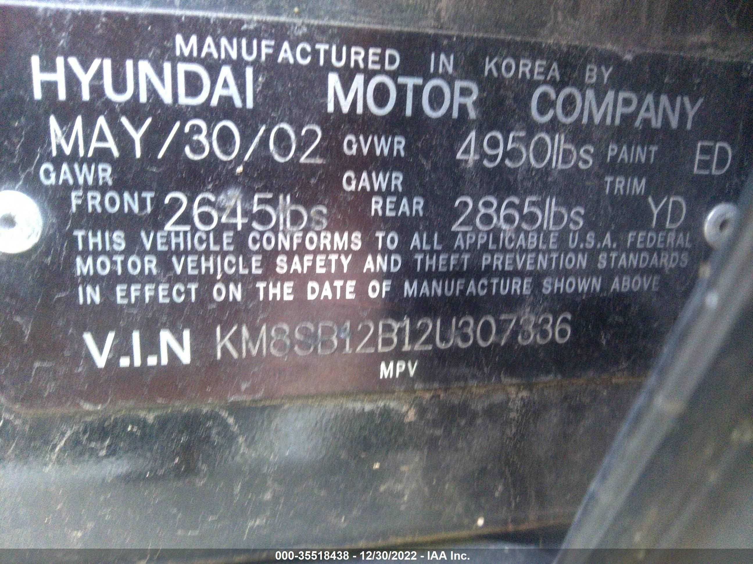 Photo 8 VIN: KM8SB12B12U307336 - HYUNDAI SANTA FE 