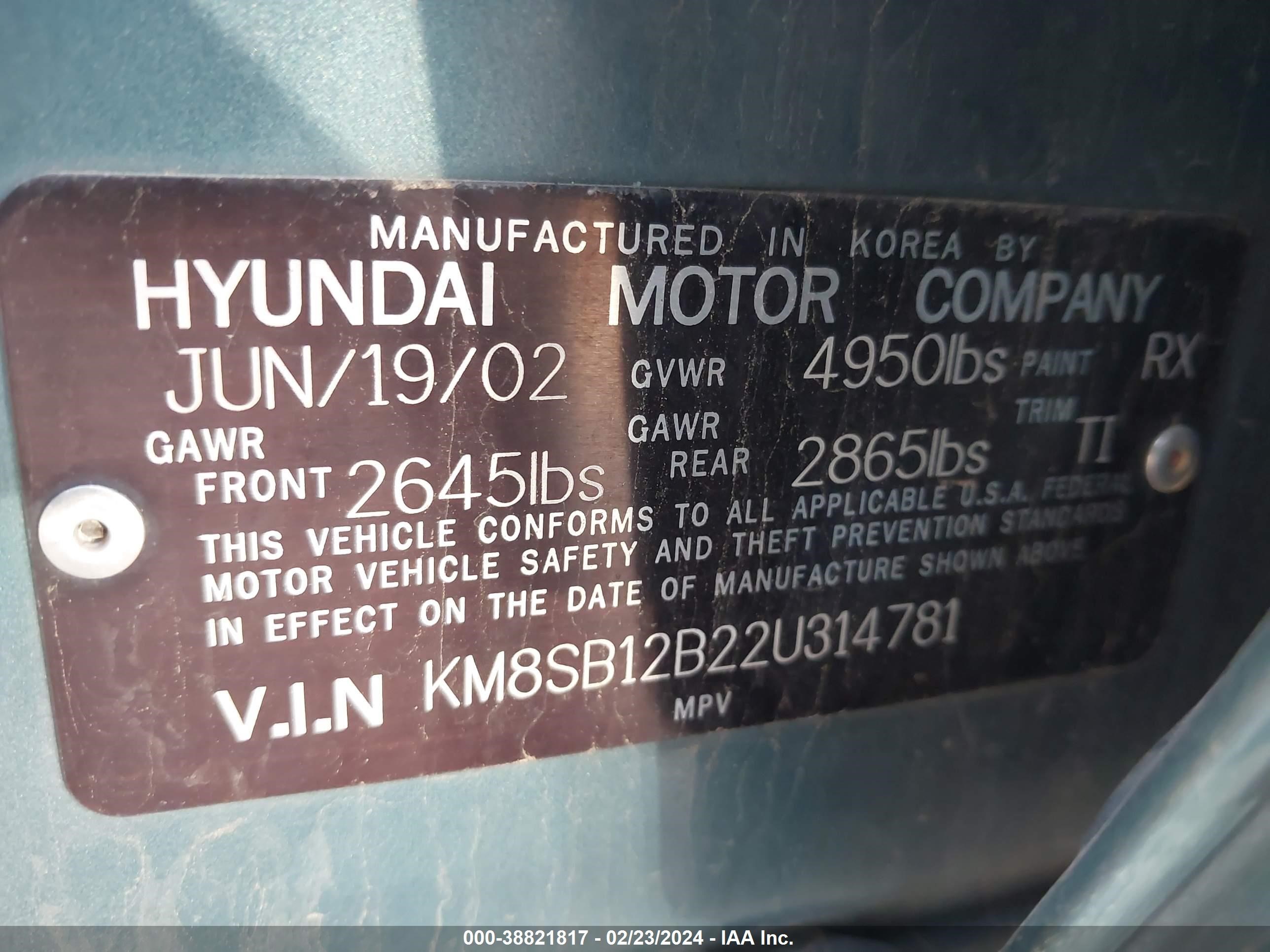 Photo 8 VIN: KM8SB12B22U314781 - HYUNDAI SANTA FE 