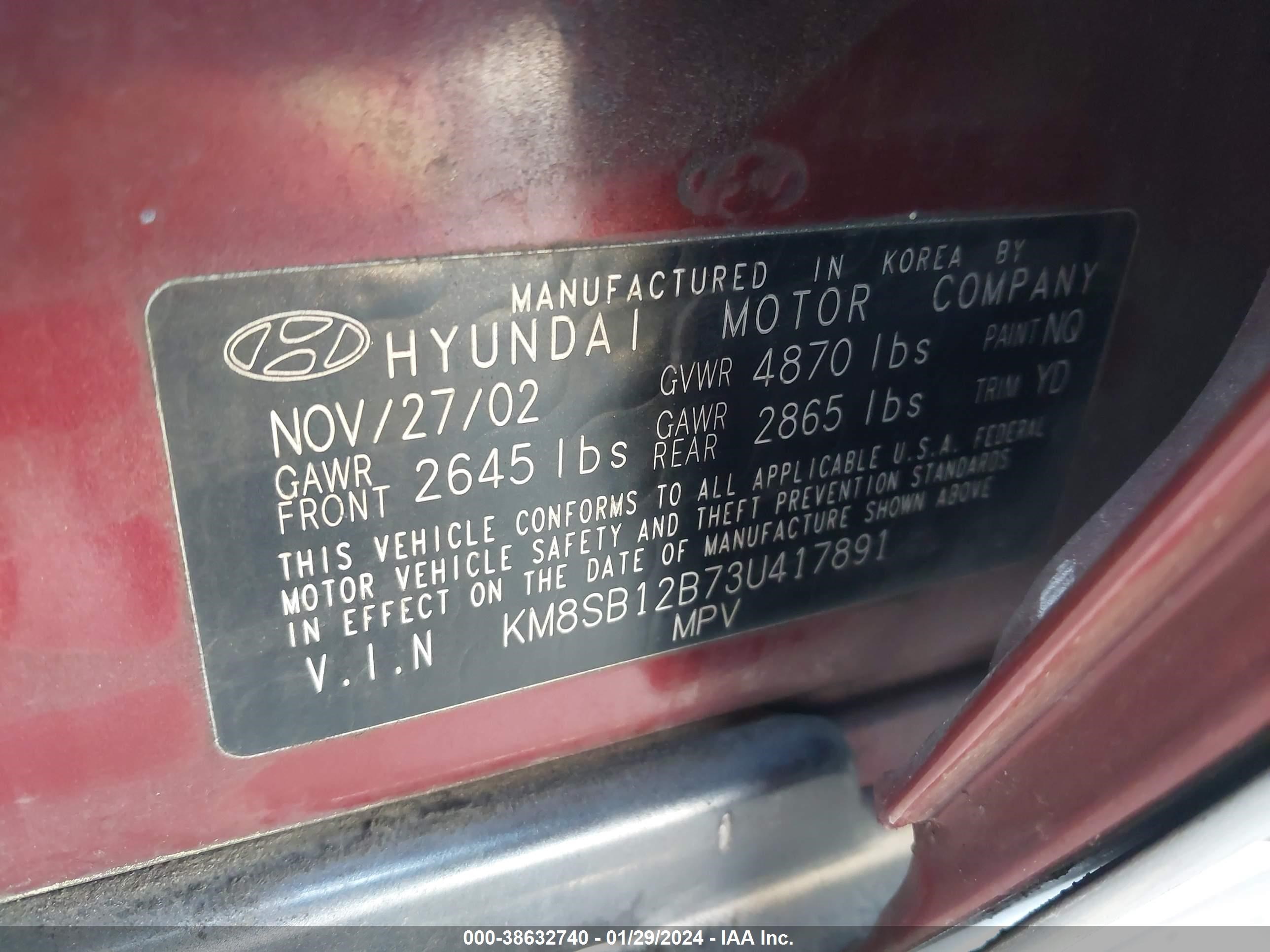 Photo 8 VIN: KM8SB12B73U417891 - HYUNDAI SANTA FE 