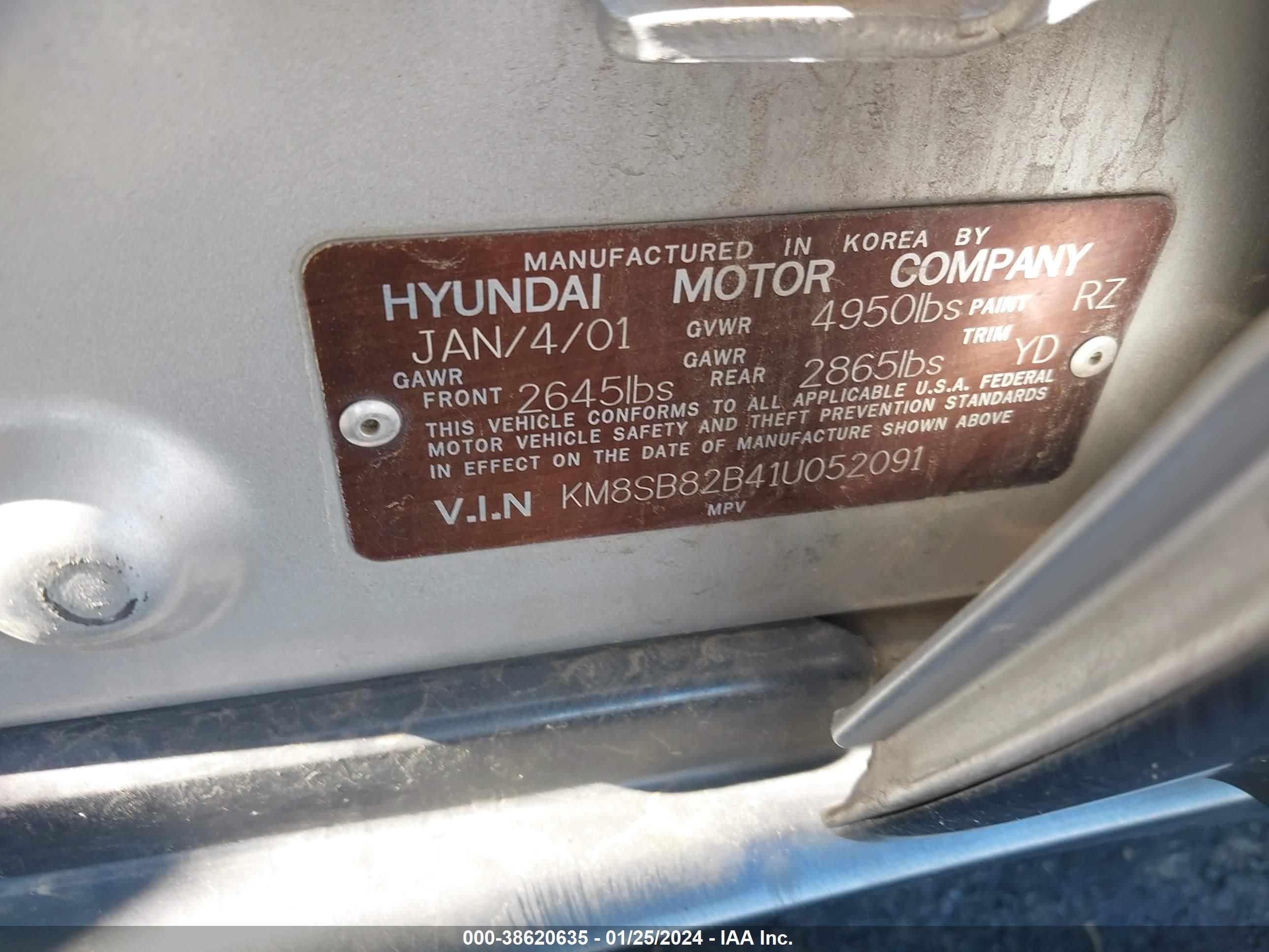 Photo 8 VIN: KM8SB82B41U052091 - HYUNDAI SANTA FE 