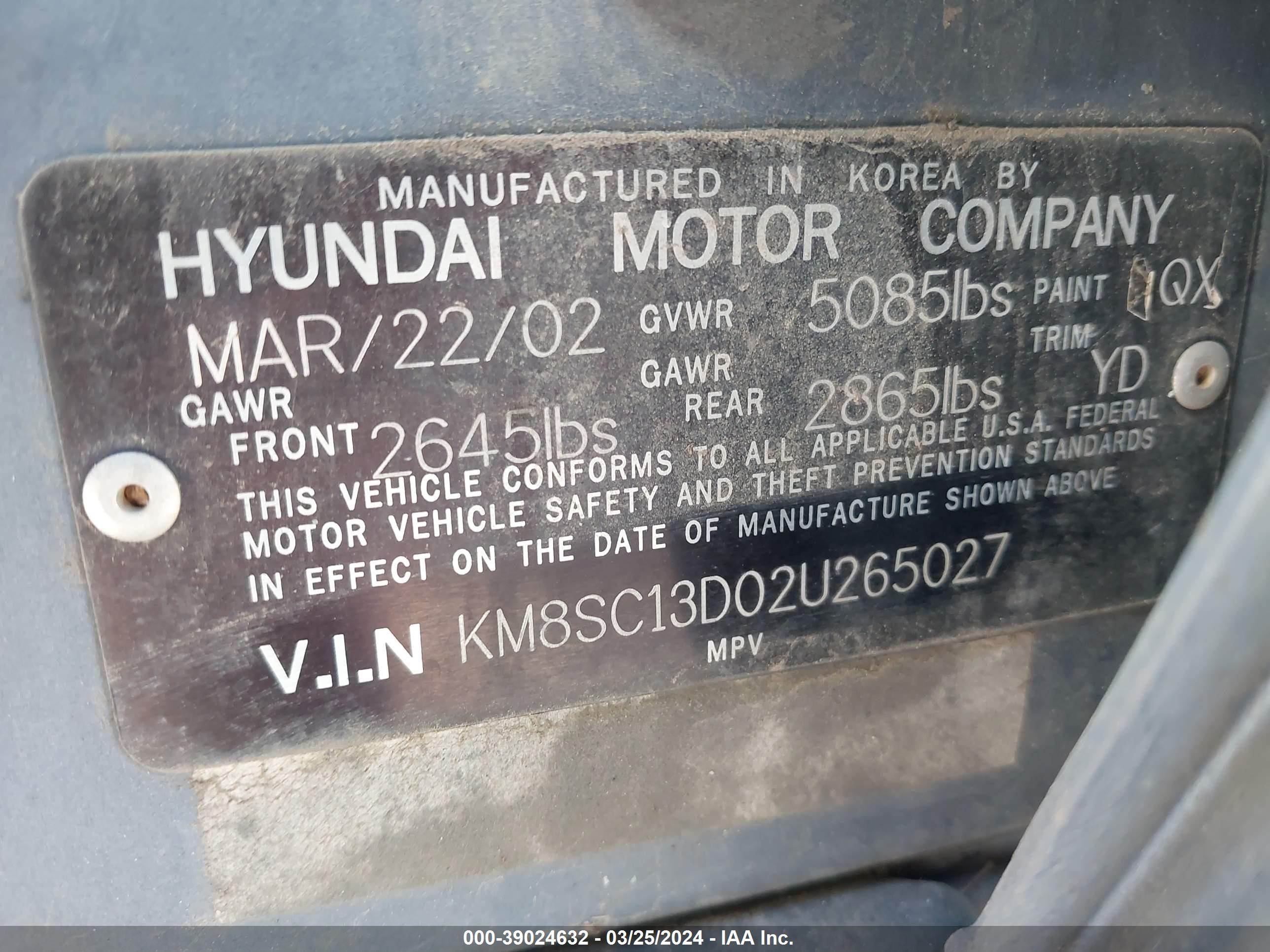 Photo 8 VIN: KM8SC13D02U265027 - HYUNDAI SANTA FE 