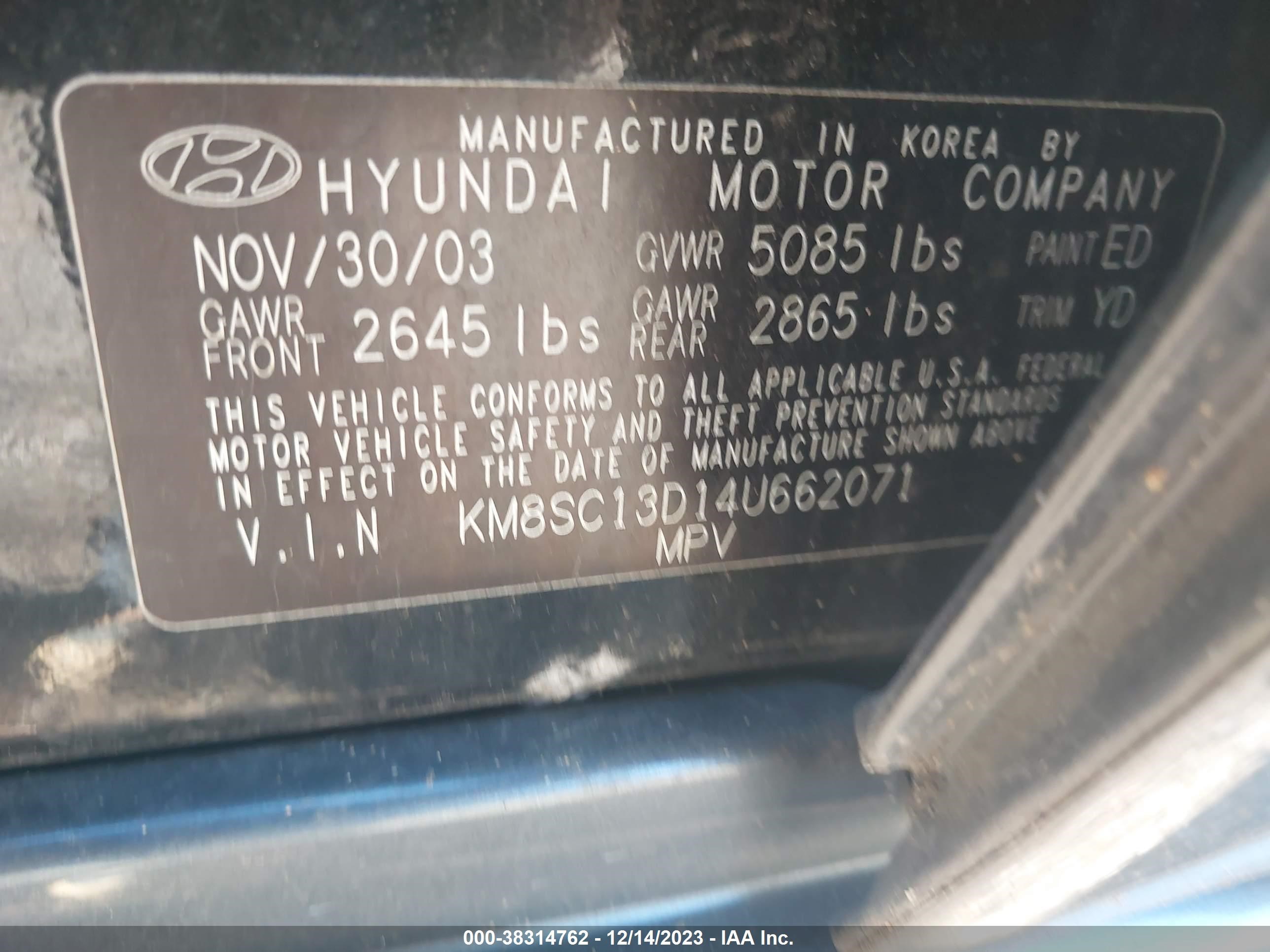 Photo 8 VIN: KM8SC13D14U662071 - HYUNDAI SANTA FE 