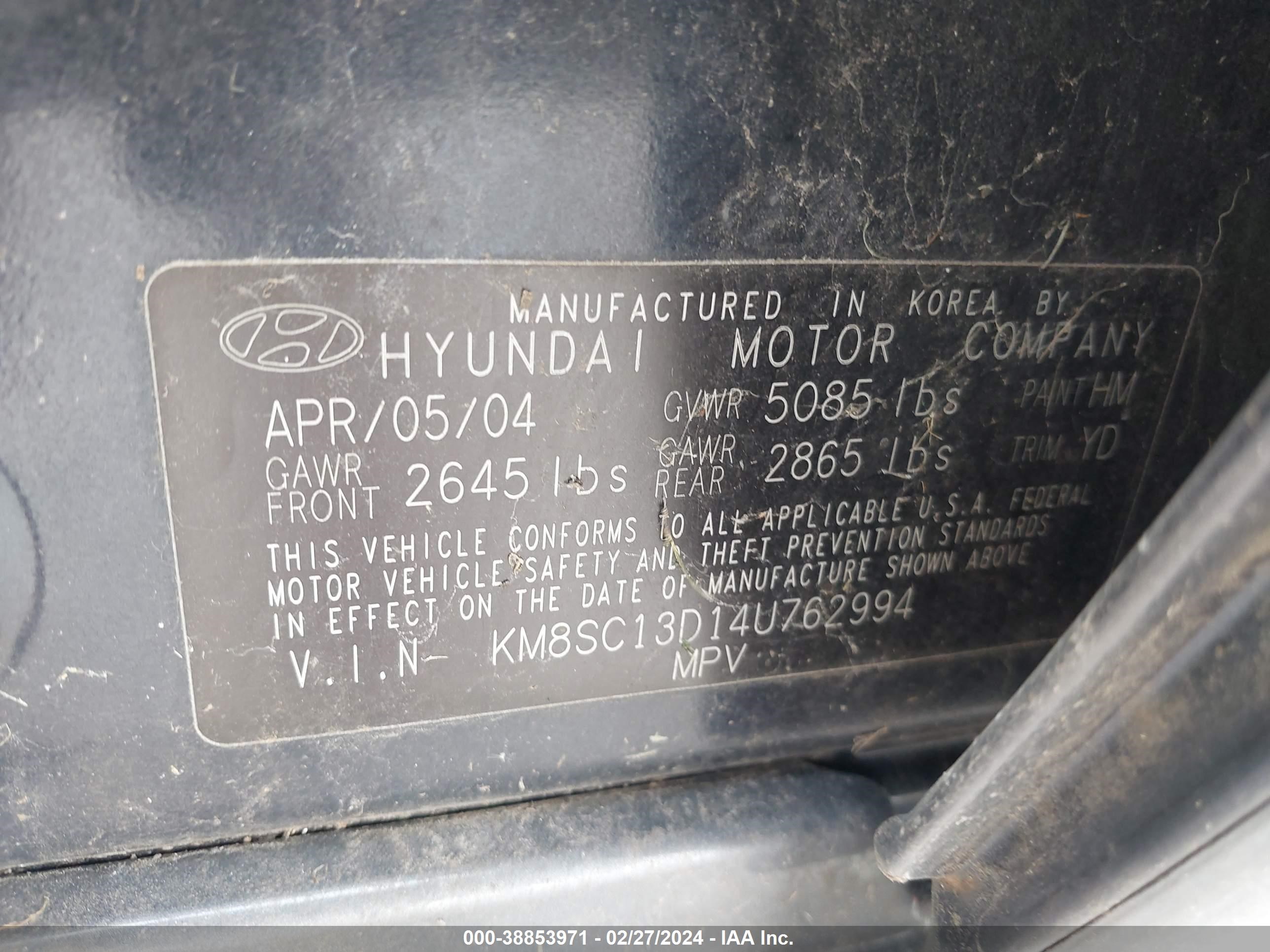 Photo 8 VIN: KM8SC13D14U762994 - HYUNDAI SANTA FE 