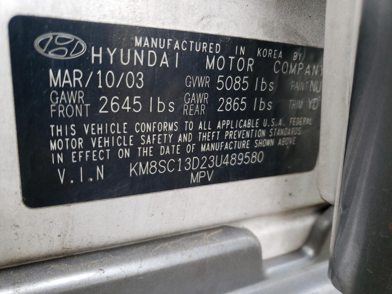 Photo 11 VIN: KM8SC13D23U489580 - HYUNDAI SANTA FE 