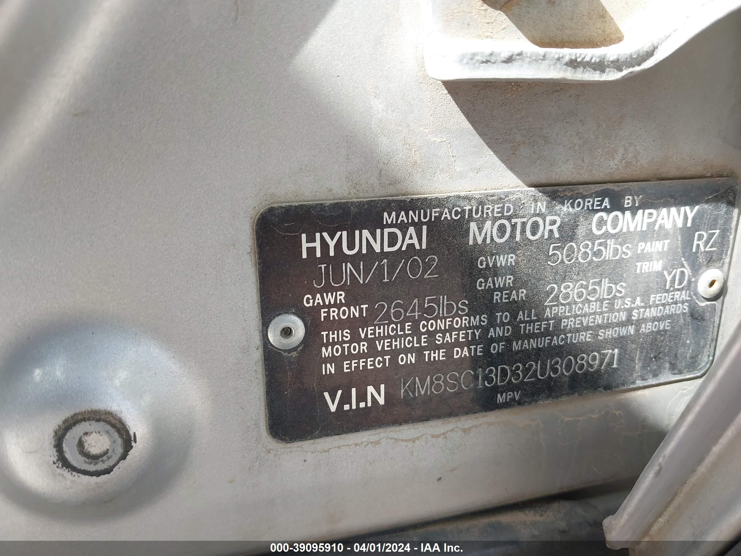 Photo 8 VIN: KM8SC13D32U308971 - HYUNDAI SANTA FE 