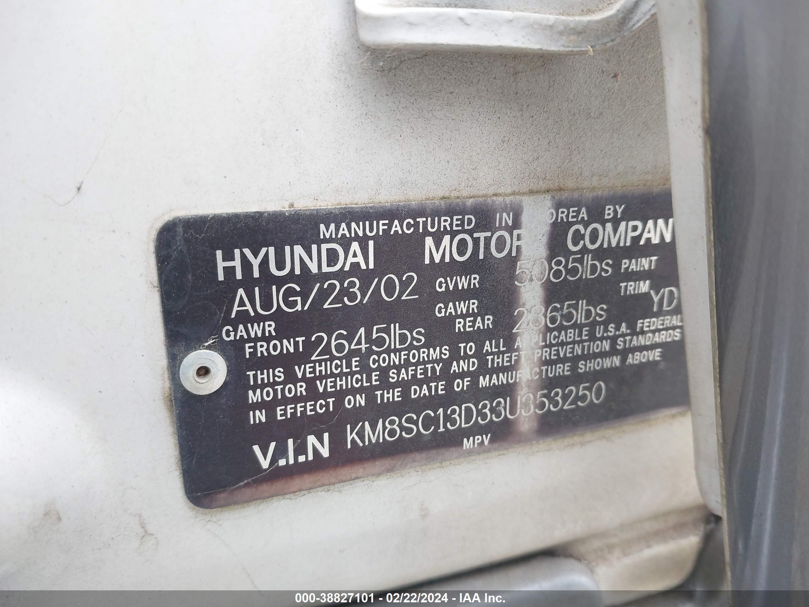 Photo 8 VIN: KM8SC13D33U353250 - HYUNDAI SANTA FE 