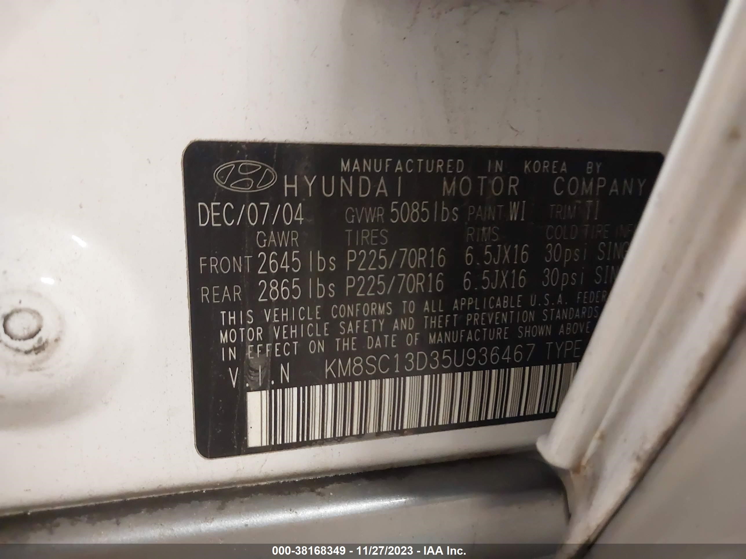 Photo 8 VIN: KM8SC13D35U936467 - HYUNDAI SANTA FE 