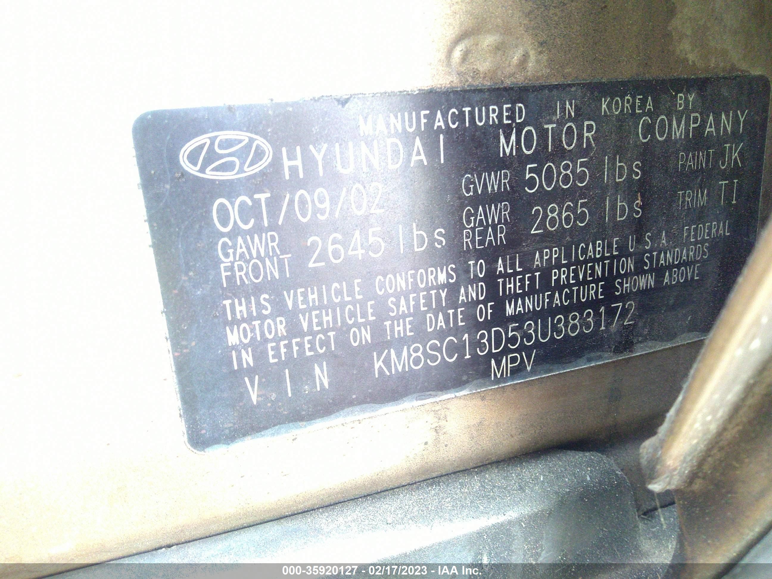 Photo 8 VIN: KM8SC13D53U383172 - HYUNDAI SANTA FE 