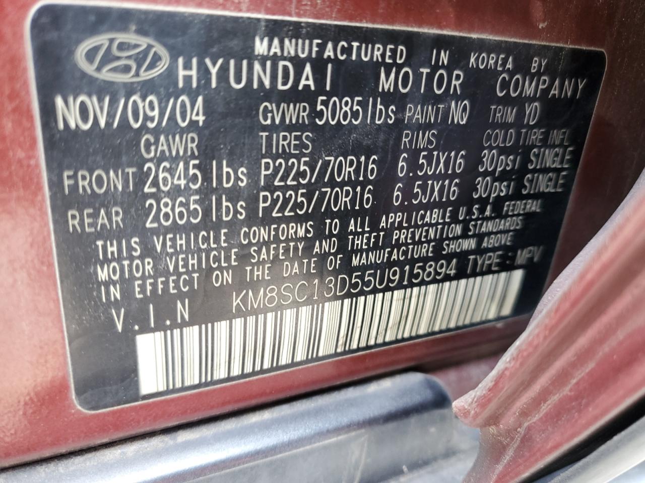 Photo 11 VIN: KM8SC13D554915894 - HYUNDAI SANTA FE 