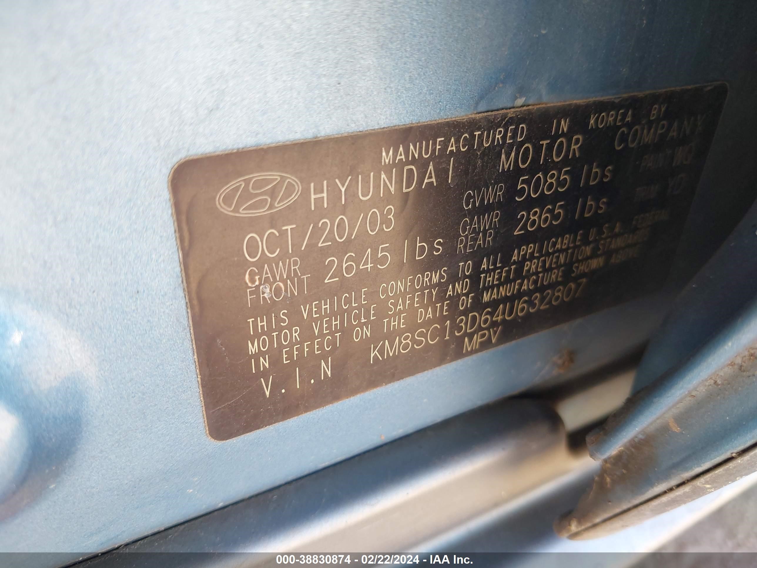 Photo 8 VIN: KM8SC13D64U632807 - HYUNDAI SANTA FE 