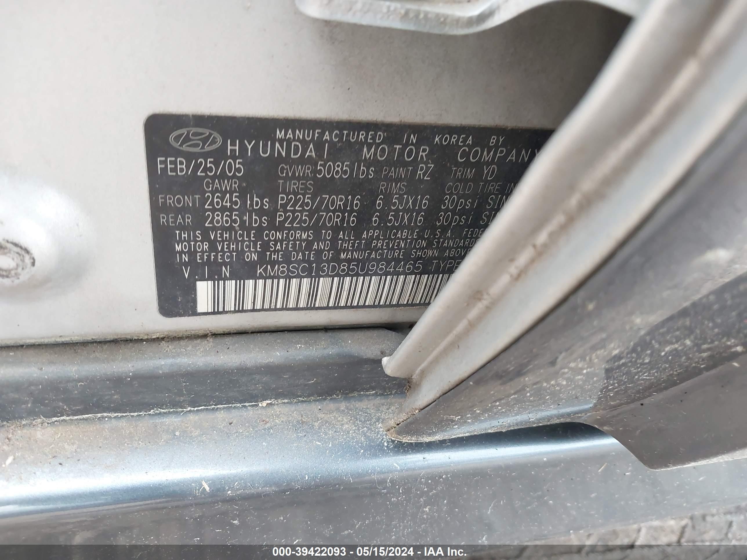 Photo 8 VIN: KM8SC13D85U984465 - HYUNDAI SANTA FE 