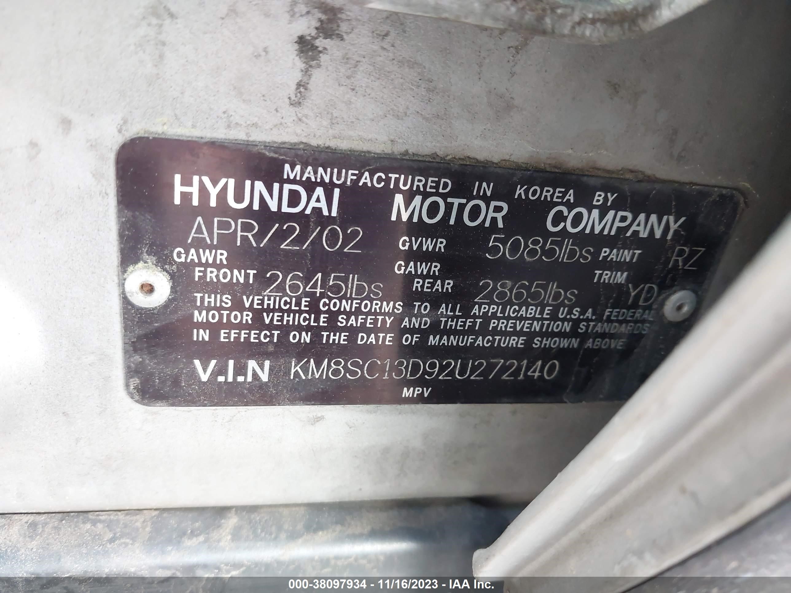 Photo 8 VIN: KM8SC13D92U272140 - HYUNDAI SANTA FE 