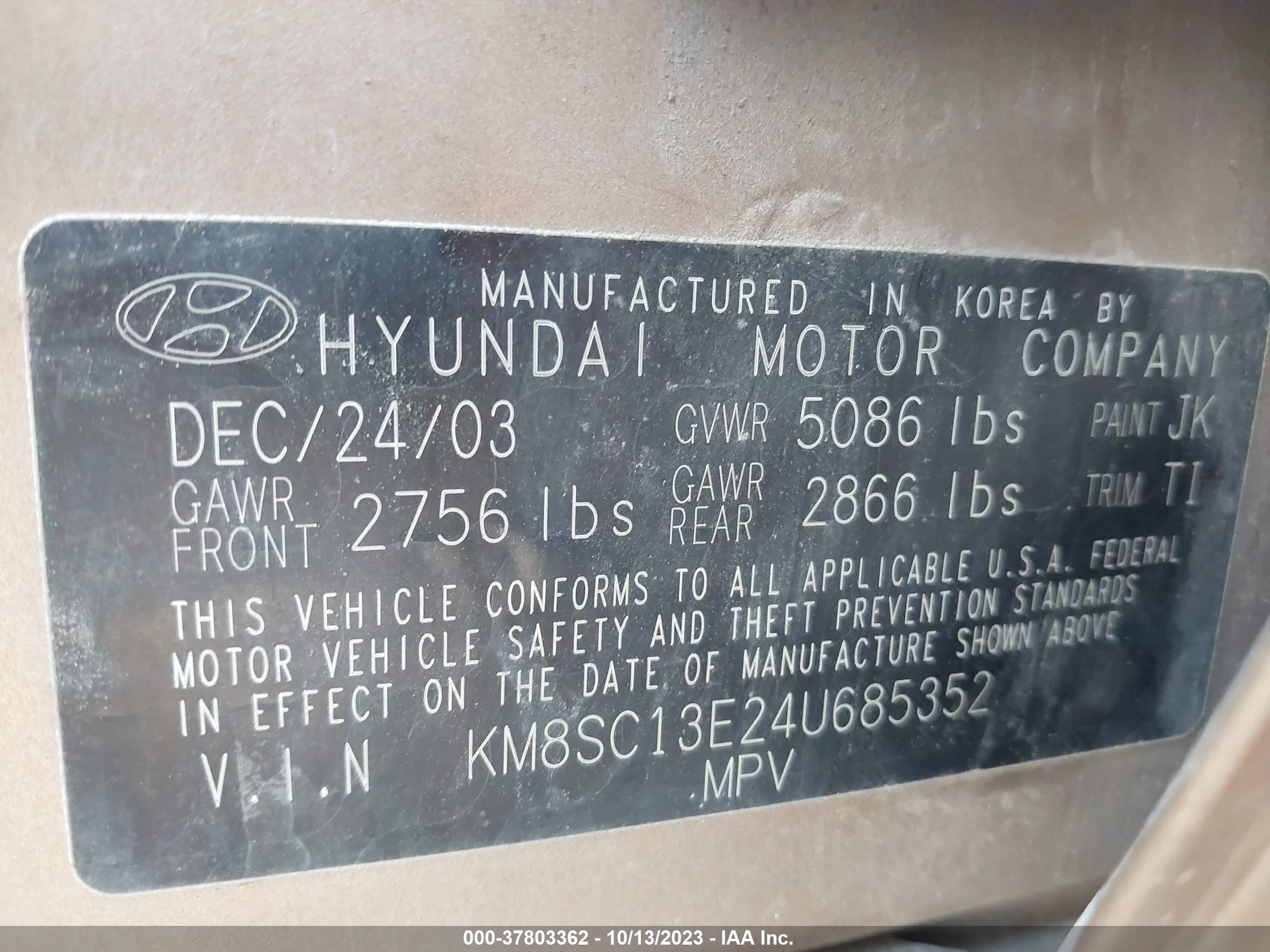 Photo 8 VIN: KM8SC13E24U685352 - HYUNDAI SANTA FE 