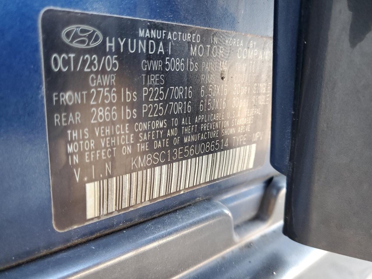 Photo 12 VIN: KM8SC13E56U086514 - HYUNDAI SANTA FE 